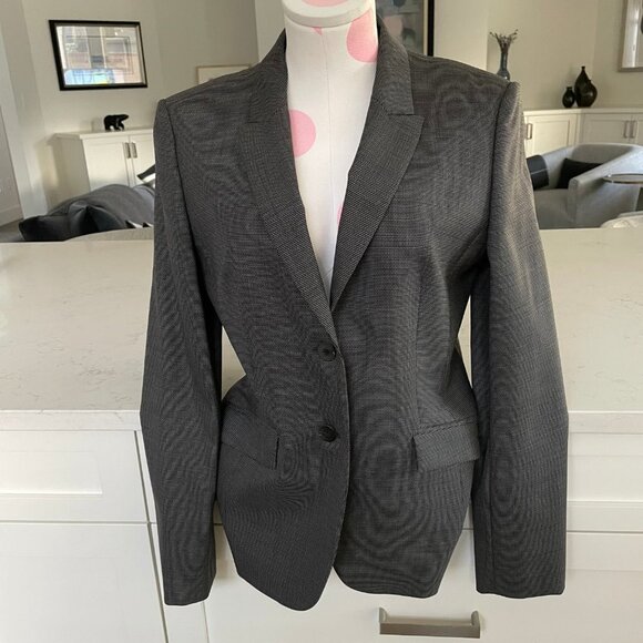 Hugo Boss Julea1 2 Button Notch Collar Virgin Wool Lined Blazer Grey + Blk Sz 6 - Picture 13 of 13